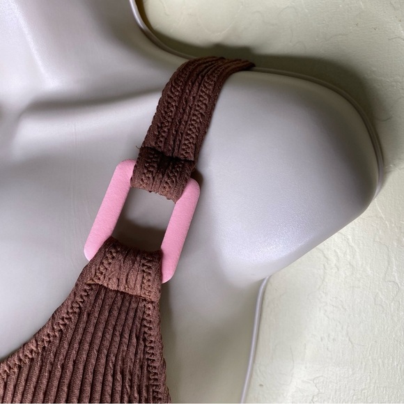 Aerie Crinkle Birthday Scoop Cheekiest One Piece Swimsuit Brown Pink Size XS - Picture 5 of 16